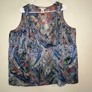 Ulla Popken Paisley Faux Wrap Blouse Size 20/22 Boho Chic Blue Green Romantic